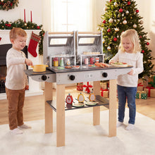 Load image into Gallery viewer, Kids BBQ Grill Playset, Wooden Toy Kitchen with Flip-Top Grill Covers
