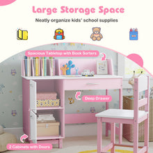 Load image into Gallery viewer, Kid's Study Desk and Chair Set with Deep Drawer and Enclosed Cabinets
