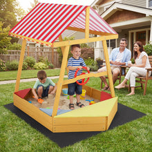 Load image into Gallery viewer, Wooden Kids Sandpit, Ship-Shaped Sandbox Sand Boat with Canopy, 4 Corner Seats
