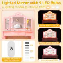 Load image into Gallery viewer, Kids Vanity Table and Stool Set, 2-in-1 Children Dressing Table
