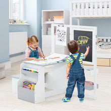 Load image into Gallery viewer, Kids Art Easel Table and Bench Set with Adjustable Easel and Bookshelf

