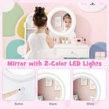 Load image into Gallery viewer, Kids Vanity Table and Chair with 2-Color LED Lighted Mirror
