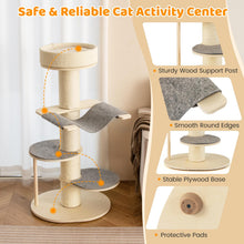Load image into Gallery viewer, Wooden Cat Tree, 120cm Cat Climbing Tower with Thickened Sisal Scratching Posts, Sisal Carpet, Hammock, 2 Platforms &amp; Removable Pad
