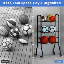 Load image into Gallery viewer, 3-Tier Basketball Rack with 4 Universal Wheels and Metal Frame
