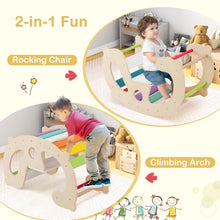 Load image into Gallery viewer, Kids Climbing Frame, Toddler Rocking Horse with Backrest &amp; Seat, Indoor Wooden Arch Climber for 1+ Years Old Boys Girls
