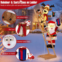 Load image into Gallery viewer, 5.5 Feet Lighted Reindeer and Santa Claus on Ladder 3D Pre-Lit Indoor Outdoor
