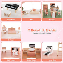 Load image into Gallery viewer, Kids Dollhouse, 3-Storey Wooden Dolls House with 7 Simulated Rooms &amp; 33pcs Furniture Accessories
