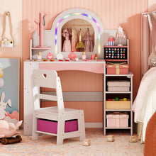 Load image into Gallery viewer, Kids Vanity Desk with Mirror and Open Storage Shelves
