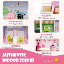 Load image into Gallery viewer, Kids Dollhouse, 3-Storey Wooden Dolls House with 5 Simulated Rooms &amp; Furniture Accessories
