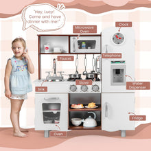 Load image into Gallery viewer, Wooden Play Kitchen - Kids Toy Kitchen with Microwave, Fridge, Water Dispenser, Telephone, Oven, Cookware
