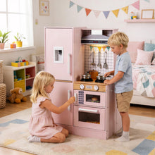 Load image into Gallery viewer, Dual-Sided Toddler Pretend Laundry Toy Kitchen Playset with Real Lights &amp; Sounds

