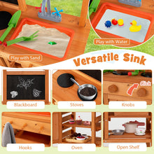 Load image into Gallery viewer, Kids Mud Kitchen, Fir Wood Children Potting Bench Table with Adjustable Canopy
