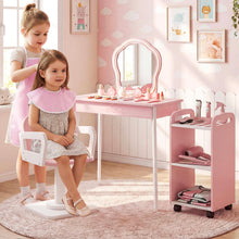 Load image into Gallery viewer, Kids Vanity Set, Girls Dressing Table with Lighted Mirror, Swivel Barber Chair
