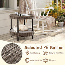 Load image into Gallery viewer, 2-tier Rattan Cat Nest Wicker Kitten House Indoor and Outdoor Elevated Pet Shelter
