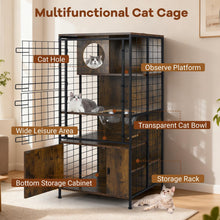 Load image into Gallery viewer, Multi-level Cat Cabinet Cage Metal Frame with Cat Bowel and Cabinet

