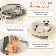 Load image into Gallery viewer, Wooden Cat Tree, 150cm Cat Climbing Tower with Top Padded Perch, Hammock
