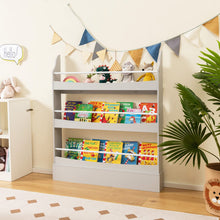 Load image into Gallery viewer, 3/4-Tier Wooden Children Bookcase with Guardrails &amp; Anti-Tipping Device
