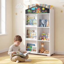 Load image into Gallery viewer, Wooden Book &amp; Toy Storage Organizer, House Shaped Children Bookcase
