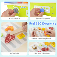 Load image into Gallery viewer, Wooden Kid¡¯s Pretend BBQ Grill Play Set with Play Food
