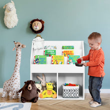 Load image into Gallery viewer, Wooden Kids Bookshelf with 3 Tiers Shelves and 2 Compartments
