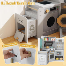 Load image into Gallery viewer, Kids Play Kitchen, Wooden Corner Pretend Kitchen with Lights &amp; Sounds, Pull-Out Trash Can
