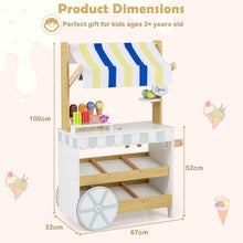 Load image into Gallery viewer, Kids Ice Cream Cart, 2 in 1 Wooden Grocery Store Playset
