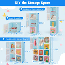 Load image into Gallery viewer, Cartoon Clothes Closet, Portable Kids Wardrobe with Hanging Section( 12 Cubes Animal: 109 x 37 x 145cm)
