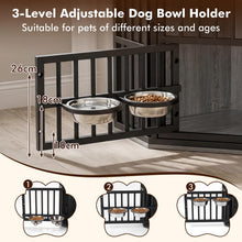 Load image into Gallery viewer, Wooden Dog House with 3-Level Adjustable Dog Bowl Rack
