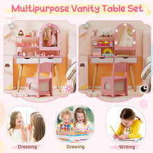 Load image into Gallery viewer, Kids Vanity Set Pretend Play Dressing Table Set with 3-Color Lighting Modes
