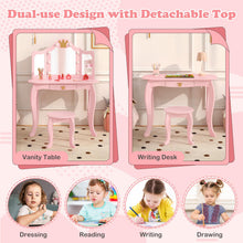 Load image into Gallery viewer, Kids Dressing Table and Stool with 3-Color LED Lighted Tri-fold Mirror
