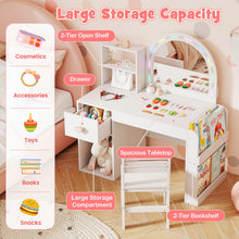 Load image into Gallery viewer, Kids Vanity Table and Chair Set, Children Study Desk with Lighted Mirror
