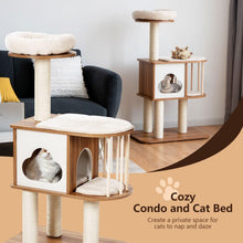 Load image into Gallery viewer, 4-Tier Wooden Cat Tree for Climbing Sleeping
