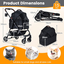 Load image into Gallery viewer, 3 in 1 Folding Dog Pram with Detachable Car Seat Carrier
