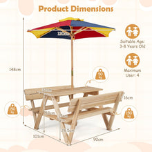Load image into Gallery viewer, Kids Picnic Table Bench Set, Children 4 Seat Activity Play Table with Removable &amp; Folding Umbrella
