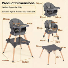 Load image into Gallery viewer, 9 in 1 Convertible High Chairs for Toddlers, Infant Highchairs with Solid Wood Legs
