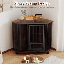 Load image into Gallery viewer, Corner Dog Crate Metal Frame Dog Cage with Feeding Door and Lockable Door
