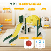 Load image into Gallery viewer, 9 in 1 Toddler Slide Set with Telescope and Crawling Tunnel

