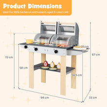 Load image into Gallery viewer, Kids BBQ Grill Playset, Wooden Toy Kitchen with Flip-Top Grill Covers
