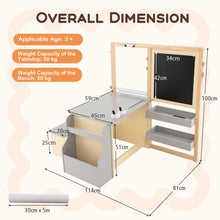 Load image into Gallery viewer, Kids Art Easel Table and Bench Set with Adjustable Easel and Bookshelf
