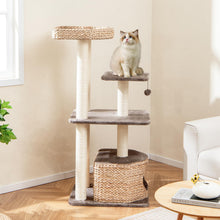 Load image into Gallery viewer, Cat Tree, Modern Cat Tower with Sisal Scratching Posts, Perch, Dangling Ball, Hand-Made Wicker Cat Condo
