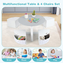 Load image into Gallery viewer, Kids Table with 4 Chairs, Wooden Children Activity Desk with 4 Storage Stools
