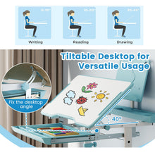 Load image into Gallery viewer, Height-Adjustable Kid's Study Desk and Chair Set with Tilt Desktop and Footrest Bar
