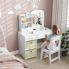 Load image into Gallery viewer, Kids Wooden Girls Dressing Tables with 2-Color LED Lighted Mirror
