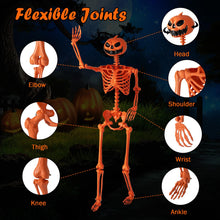 Load image into Gallery viewer, Orange Halloween Skeleton with Pumpkin Head and Movable Joints

