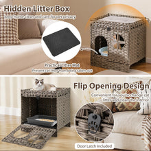 Load image into Gallery viewer, Foldable 2-tier Rattan Cat Litter Box Enclosure with Litter Mat
