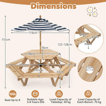 Load image into Gallery viewer, 6 Seat Kids Picnic Bench Set with Removable Adjustable Umbrella
