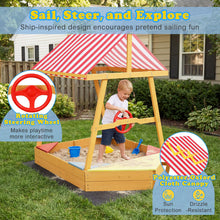 Load image into Gallery viewer, Wooden Kids Sandpit, Ship-Shaped Sandbox Sand Boat with Canopy, 4 Corner Seats
