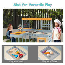 Load image into Gallery viewer, Kids Mud Kitchen, Children Pretend Play Kitchen with Picnic Table, Bench, Blackboard
