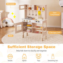 Load image into Gallery viewer, Wooden Kids Kitchen, Height Adjustable Toy Kitchen with Stoves, Microwave, Oven, Storage Shelves

