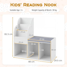 Load image into Gallery viewer, Kids Reading Nook with Bench Wooden Toddler Bookcase with 3 Storage Cubbies
